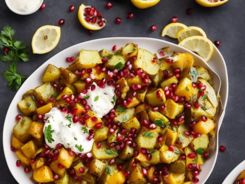 Lemon Roast Vegetables with Yogurt Tahini & Pomegranate