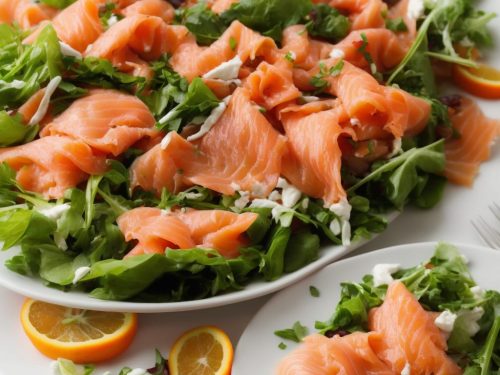 Lightly smoked salmon with orange & rhubarb salad