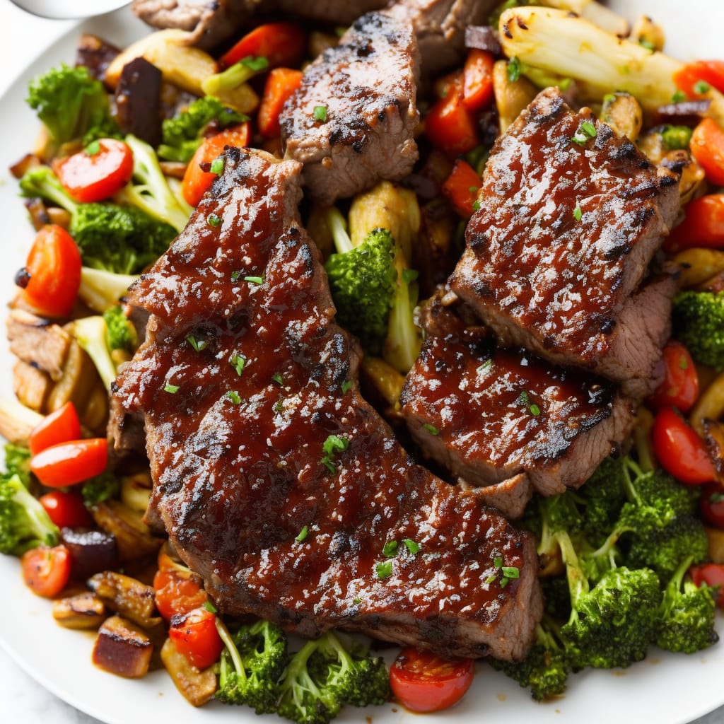 Marinated Barbecue Lamb with Shallot Marmalade, served with Griddled Vegetables