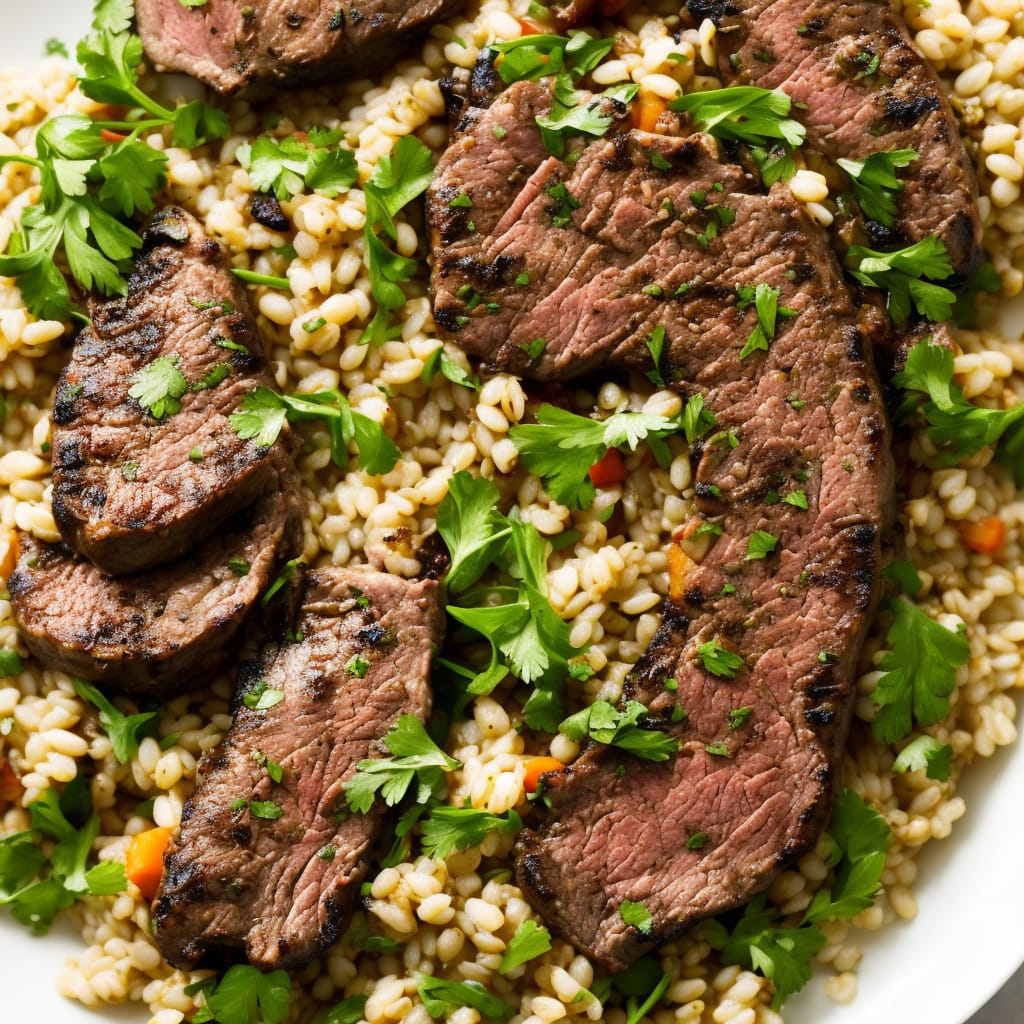 Marinated Lamb Steaks with Barley Salad