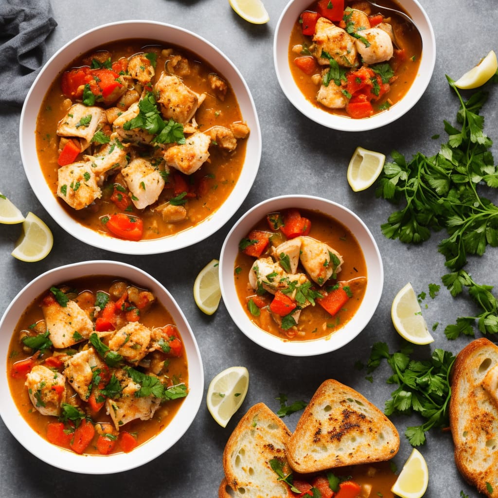 Mediterranean Fish Stew with Garlic Toasts