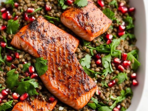 Miso Roast Salmon, Lentil & Pomegranate Salad