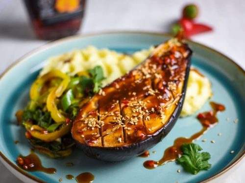 Miso-Roasted Aubergine Steaks with Sweet Potato