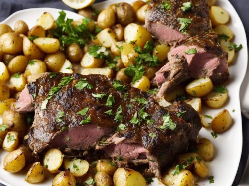 One-Pan Herby Roast Lamb with Lemon, Potatoes & Feta Recipe