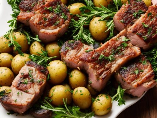 One-Pan Roast Rack of Lamb & Green-Olive Potatoes