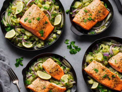 One-Pan Roast Salmon with Leeks, Onions & Parsley Dressing