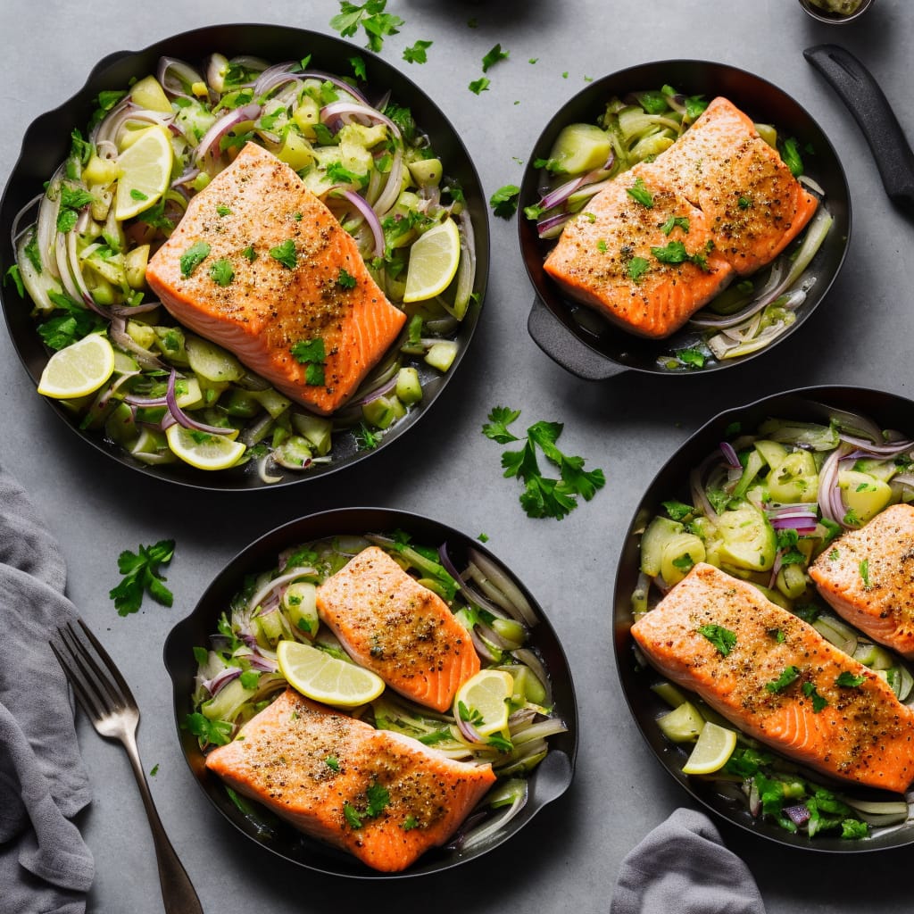 One-Pan Roast Salmon with Leeks, Onions & Parsley Dressing