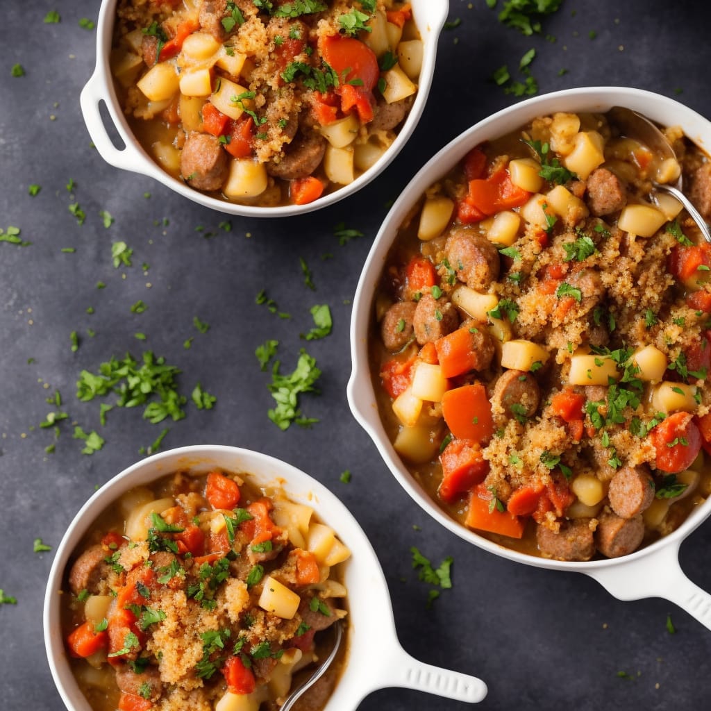 One-pot Sausage Casserole with Garlic Breadcrumbs