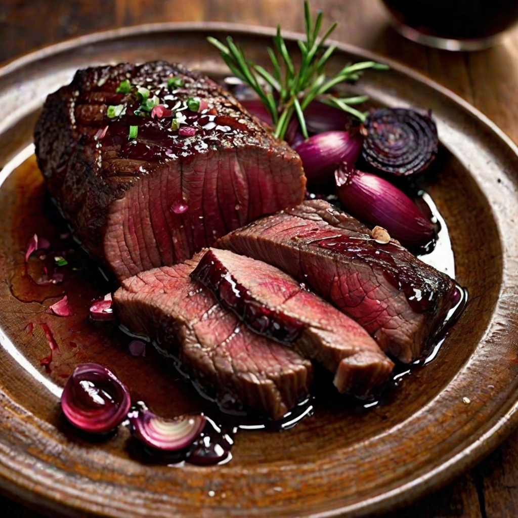 Onglet with Red Wine Shallots