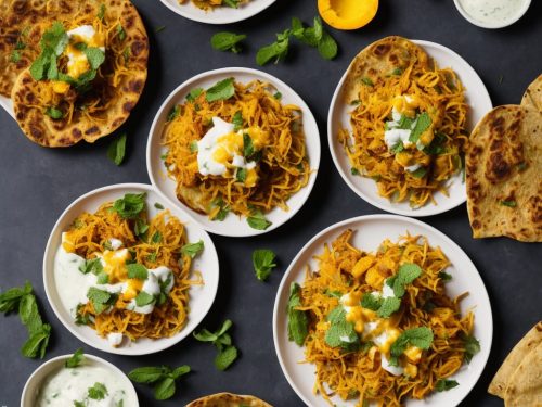 Onion & Butternut Bhajis with Rotis, Mango Raita & Mint Salad