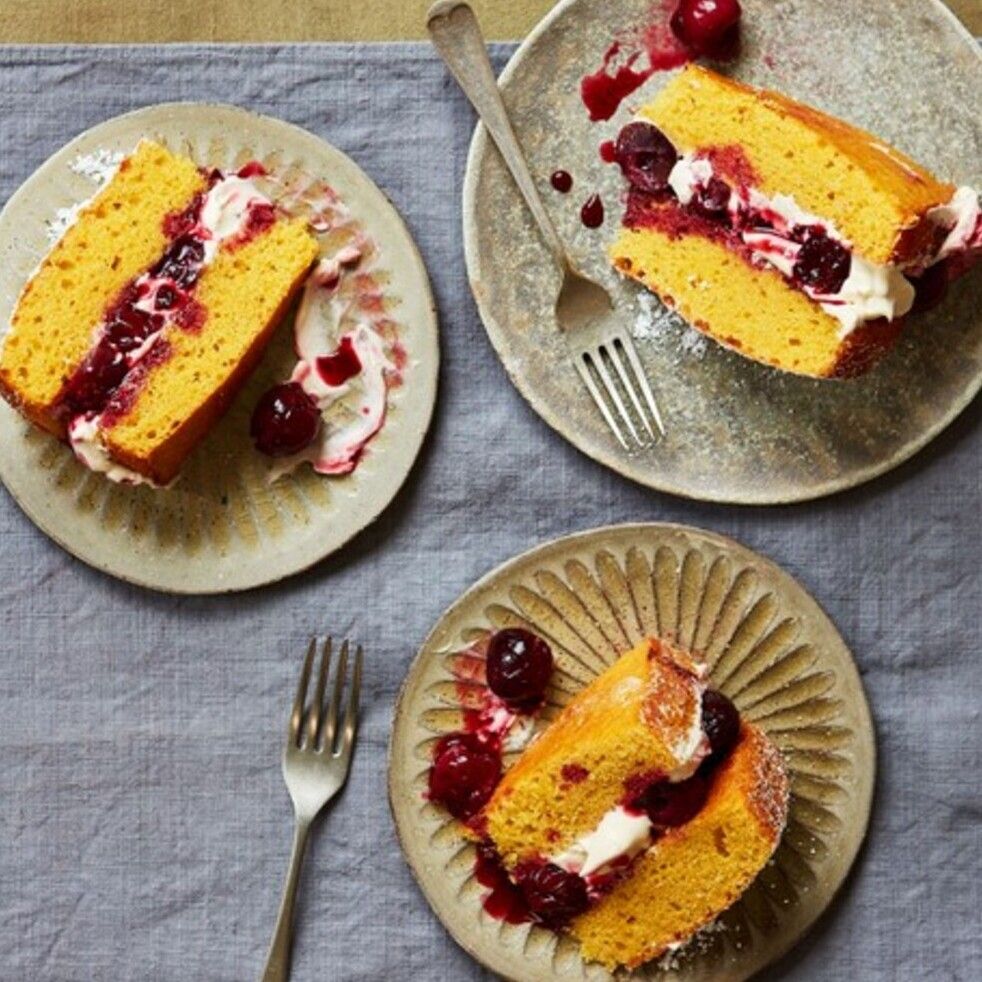 Orange Crunch Creams with Warm Cherries