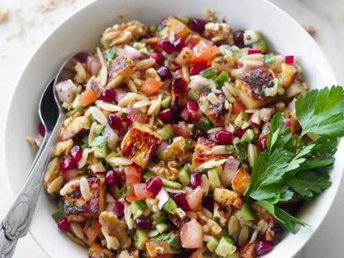 Oregano Halloumi with Orzo Salad