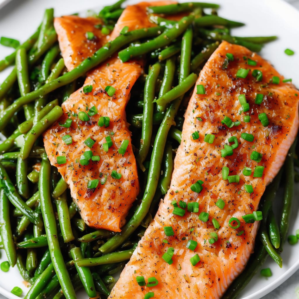 Pan-fried Smoked Salmon with Green Beans & Chives