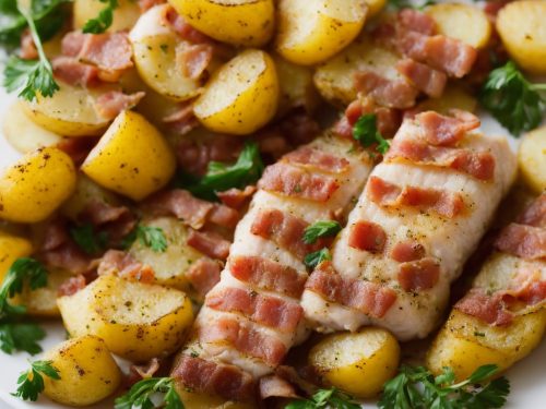 Pancetta-wrapped fish with lemony potatoes