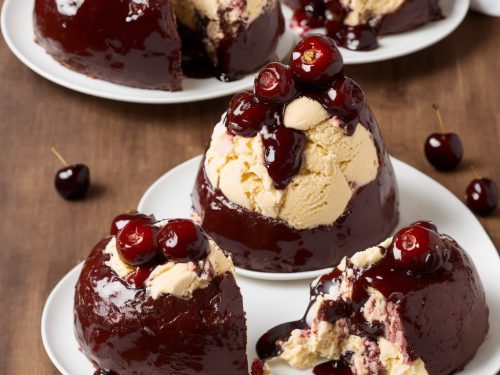 Panettone Cherry Ice Cream Bombe with Chocolate Sauce