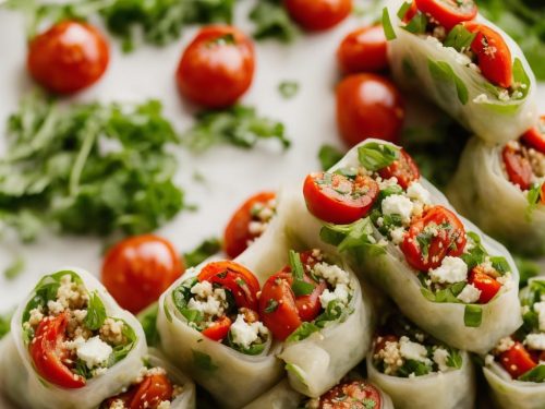 Pea, Feta & Quinoa Spring Rolls with Roast Tomato Nam Prik