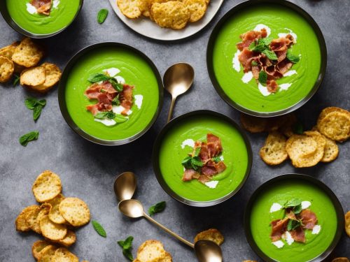 Pea & Mint Soup with Crispy Prosciutto Strips