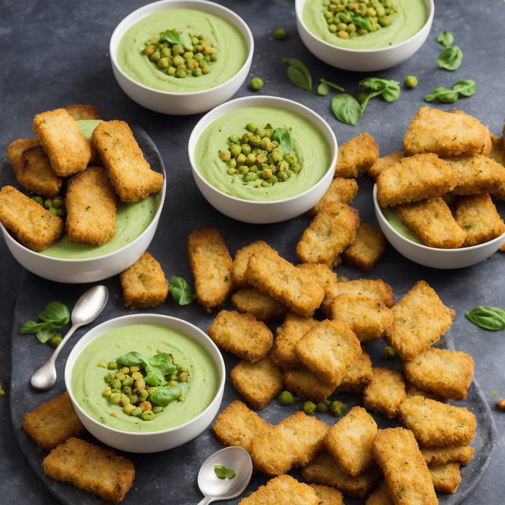 Pea & Pesto Soup with Fish Finger Croûtons