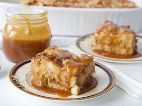 Peachy Bread Pudding with Caramel Sauce