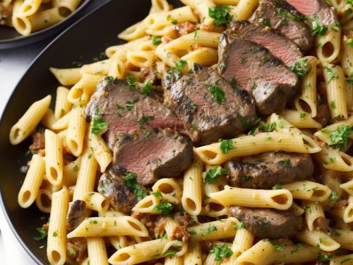 Penne with Griddled Steak, Stilton & Shallots