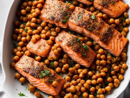 Pepper-Crusted Salmon with Garlic Chickpeas