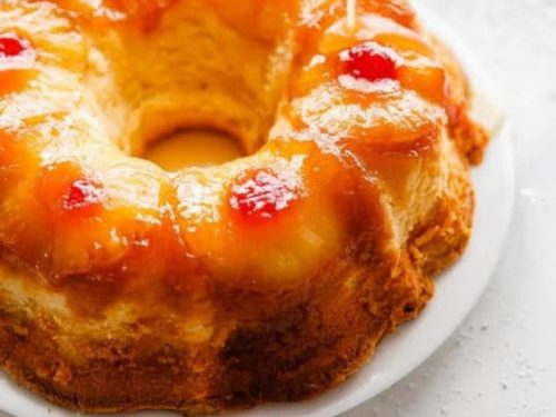 Pineapple & Cherry Sponge with Coconut Rum Custard