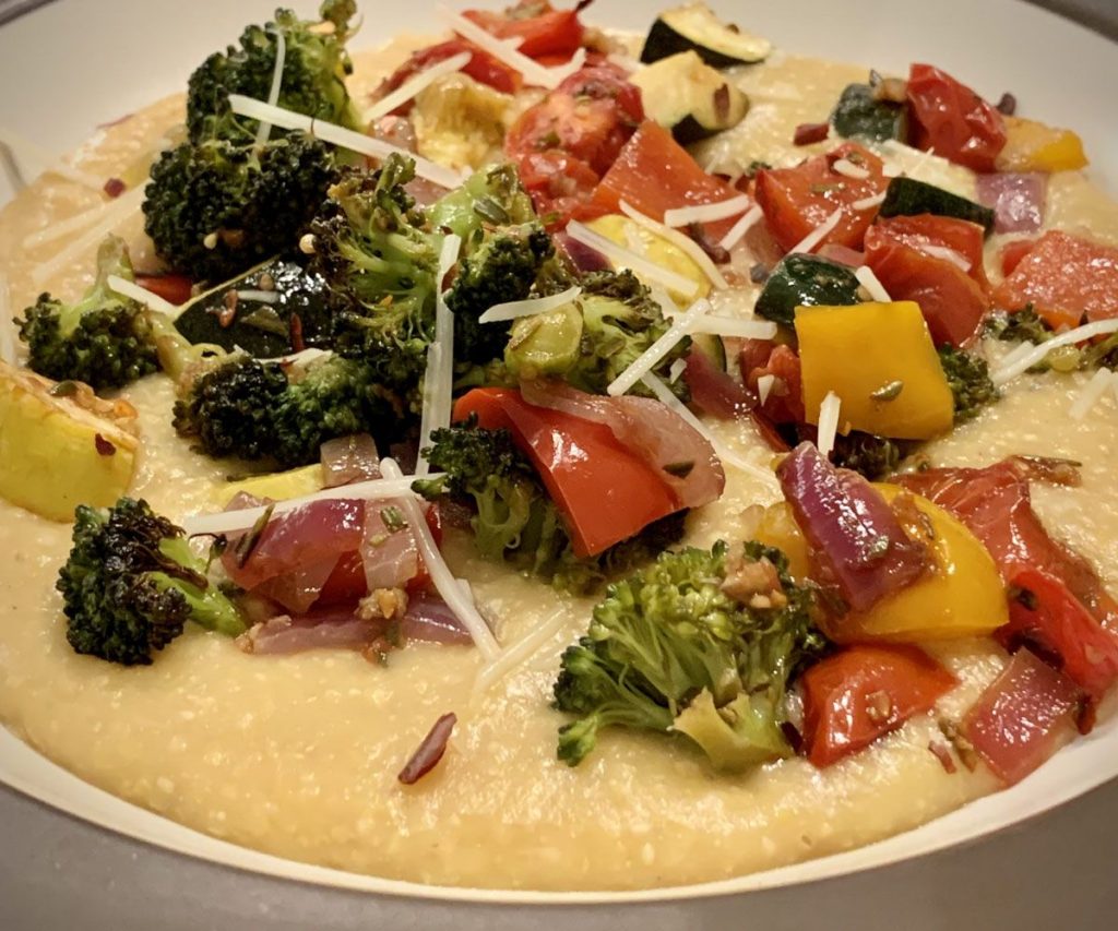 Polenta, Roasted Vegetables & Peppered Parmesan Crisps