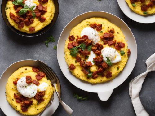 Polenta with chorizo & poached eggs