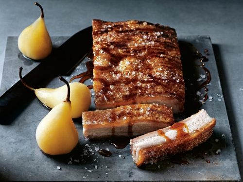 Pork Belly with Bay, Cider & Pears