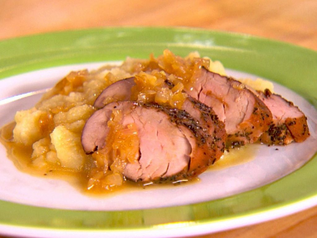 Pot-roast loin of pork in cider with celeriac