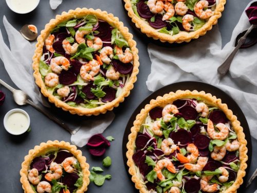 Potted Shrimp Tart with Shaved Rainbow Beet Salad