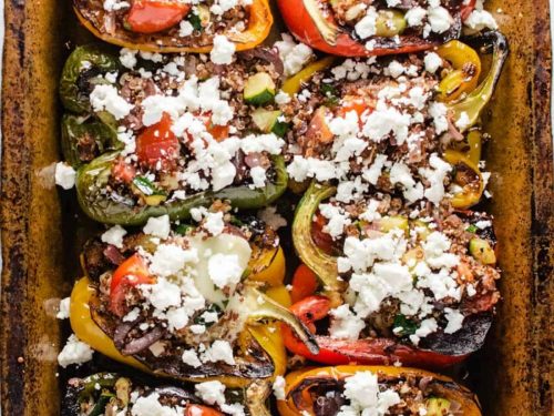 Quinoa-stuffed peppers with roast tomatoes & feta