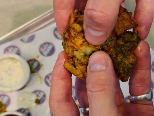 Rainbow Bhajis with Coriander Cream