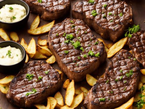 Rib-eye steaks with chilli butter & homemade chips