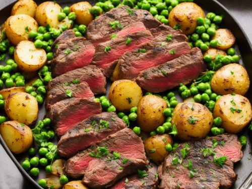 Rib-eye with Steak Pan Potatoes & Peas