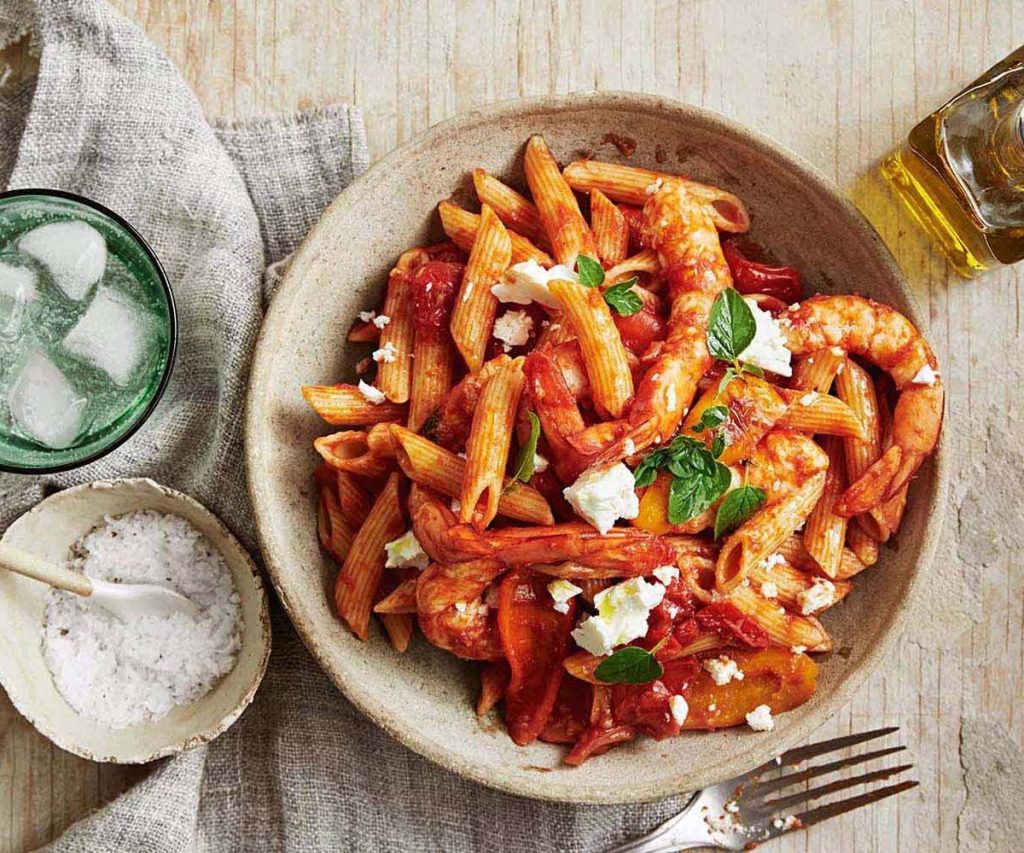 Rigatoni with Spiced Prawns, Tomatoes & Chorizo