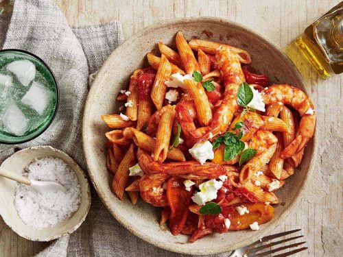 Rigatoni with Spiced Prawns, Tomatoes & Chorizo