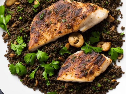 Roast brill with puy lentils & shiitake mushrooms