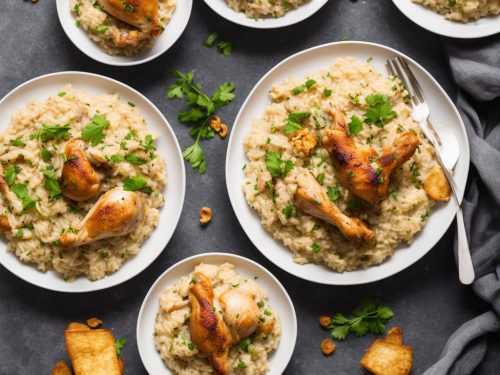 Roast chicken risotto with chicken crackling