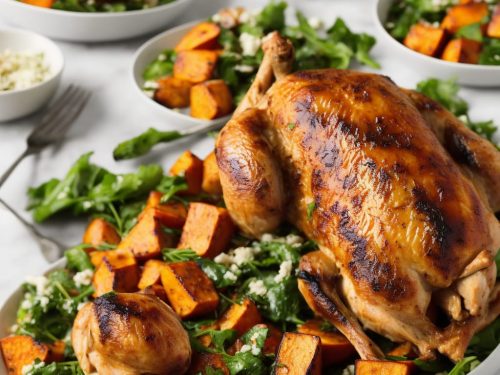 Roast chicken with sweet potato gremolata salad