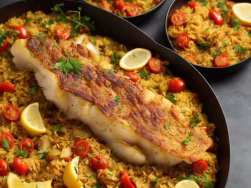 Roast Cod with Paella & Saffron Olive Oil