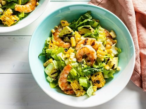 Roast corn, prawn, pepper & avocado salad