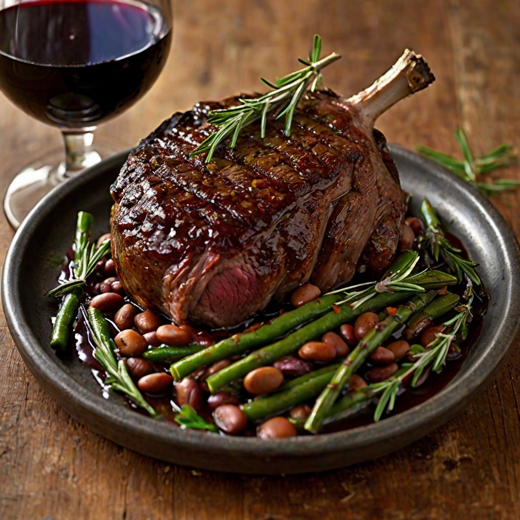 Roast Red Wine Lamb with Italian Beans