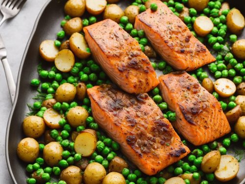 Roast Salmon with Peas, Potatoes & Bacon