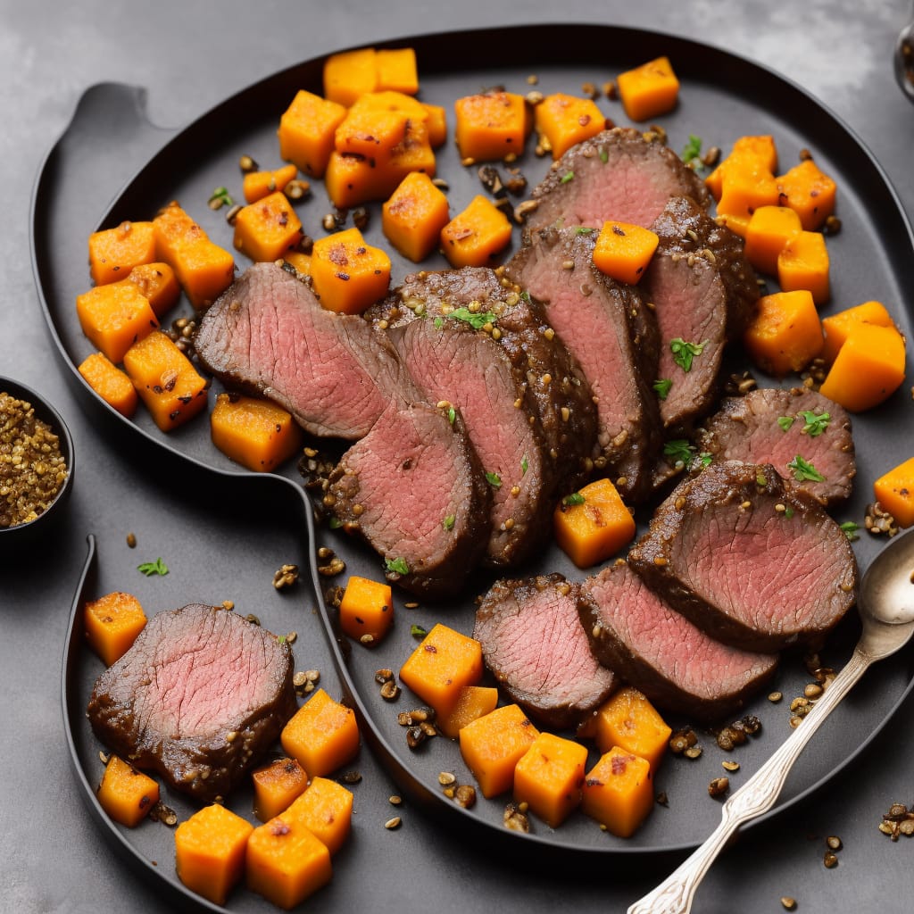 Roast venison loin with pumpkin & Sichuan salt