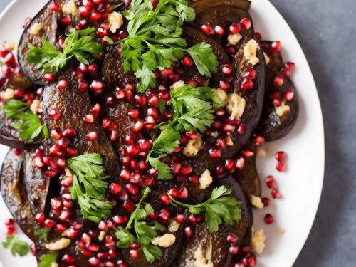 Roasted Aubergine with Pomegranates & Parsley