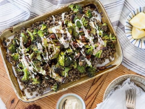 Roasted Broccoli, Puy Lentils & Tahini Yogurt