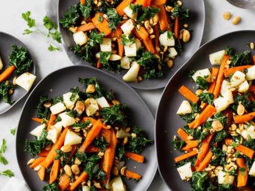 Roasted Celeriac & Carrots with Kale & Hazelnuts