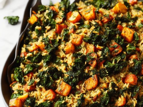 Roasted harissa vegetables with kale & ginger pilaf