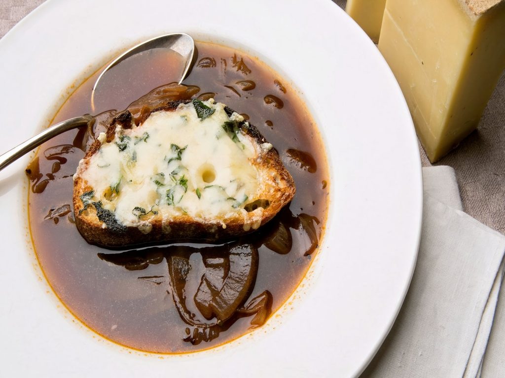 Roasted Onion Soup with Goat's Cheese Toasts